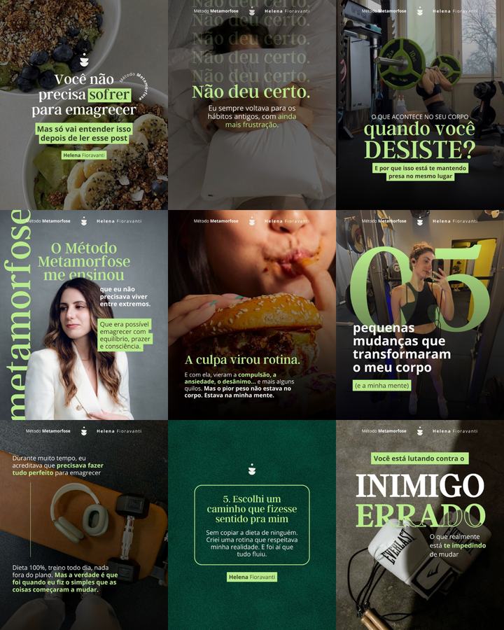 M&eacute;todo Metamorfose &mdash; testimonial and habit-change posts